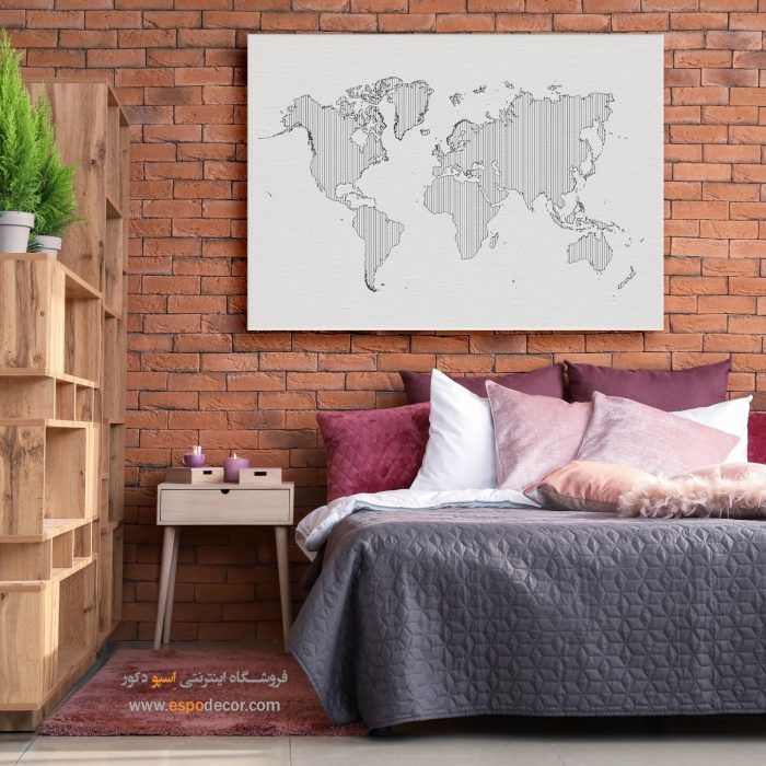 نقشه جهان با خطوط عمودی - تابلو بوم نقشه