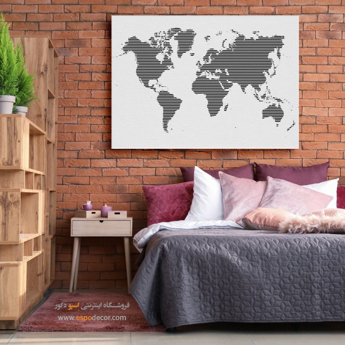 نقشه جهان با خطوط افقی - تابلو بوم نقشه
