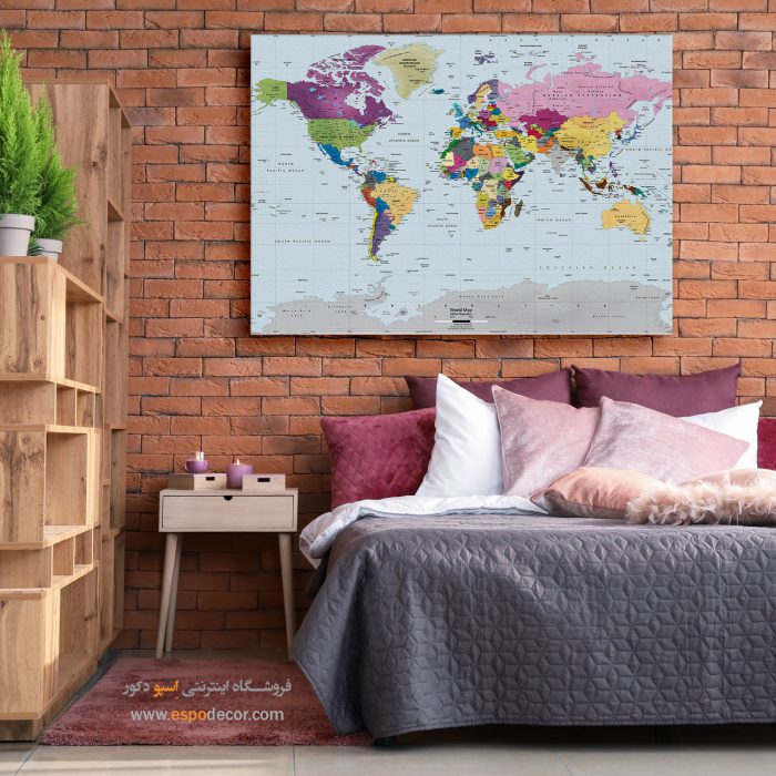 نقشه کامل جهان - تابلو بوم نقشه