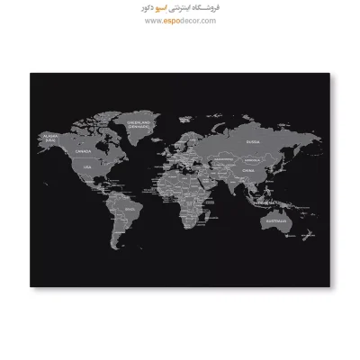 خرید تابلو نقشه جهان سیاه و سفید