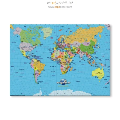 خرید تابلو نقشه جهان روی بوم