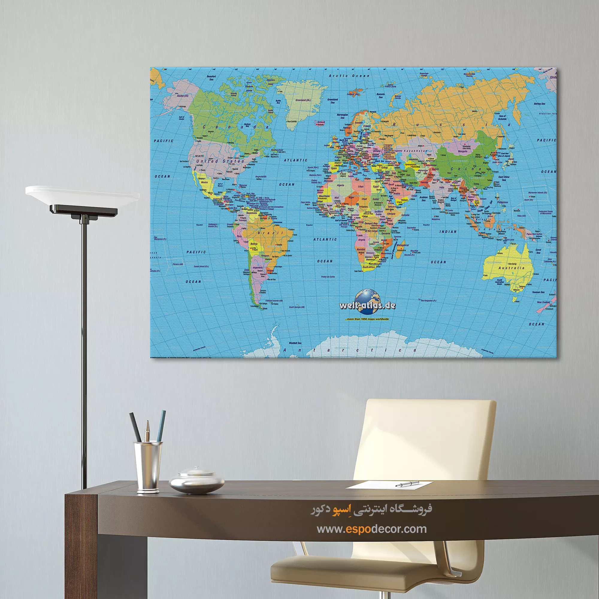خرید نقشه جهان برای اتاق مدیریت و کنفرانس جهت برندینگ سازمانی