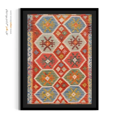 چاپ تصاویر گلیم افغانی روی بوم دیواری - آبی – تابلو گلیم افغان - اسپو دکور