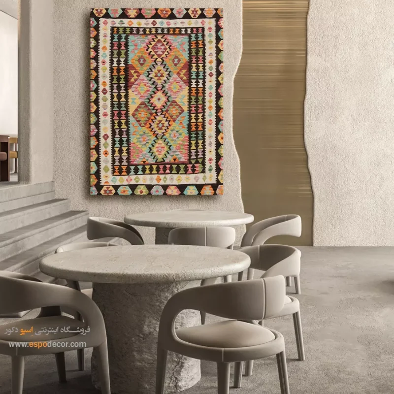 تابلو هنری با چاپ گلیم افغانی روی بوم شکیل