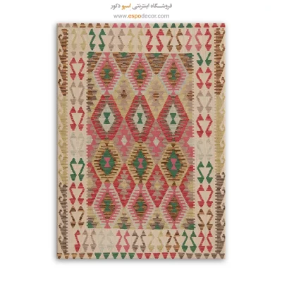 تابلو بوم گلیم افغانی با رنگ‌های سرد - گل ‌آویز – تابلو گلیم افغان - اسپو دکور