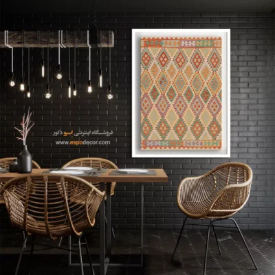 تابلو بوم چاپ‌شده با طرح گل‌های فصلی برای دیوار - طرح ‌نگین – تابلو گلیم افغان - اسپو دکور