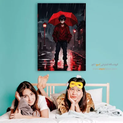خرید تابلو انیمه قرمز و مشکی - قصه باد – تابلو انیمه - اسپو دکور