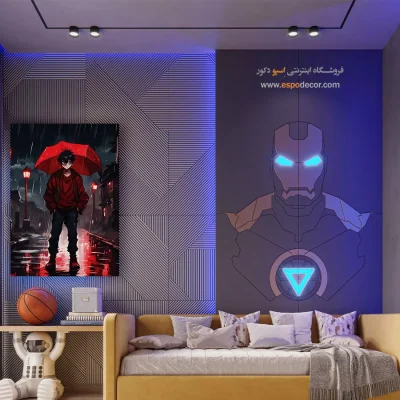 خرید تابلو انیمه قرمز و مشکی - قصه باد – تابلو انیمه - اسپو دکور