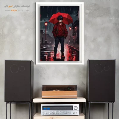 خرید تابلو انیمه قرمز و مشکی - قصه باد – تابلو انیمه - اسپو دکور