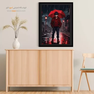 خرید تابلو انیمه قرمز و مشکی - قصه باد – تابلو انیمه - اسپو دکور