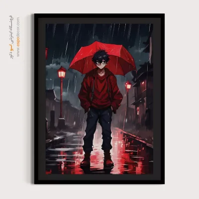 خرید تابلو انیمه قرمز و مشکی - قصه باد – تابلو انیمه - اسپو دکور