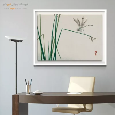 سنجاقک روی برگ بورش – تابلو نقاشی های بایرئی گاکان - اسپو دکور