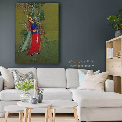 تابلو نقاشی سنتی ایرانی - بهار و نواختن سه تار – تابلو نقاشی های حسین بهزاد - اسپو دکور