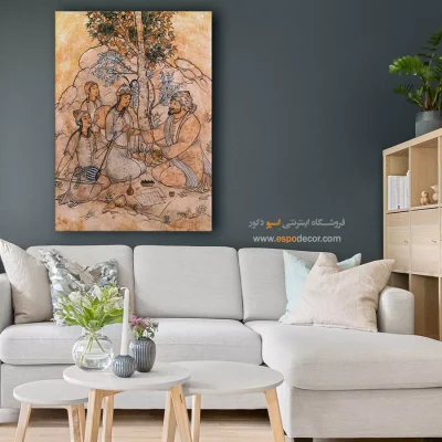 نگارگری سنتی ایرانی - پیرمرد و نوازندگان – تابلو نقاشی های حسین بهزاد - اسپو دکور