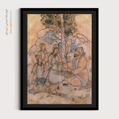 نگارگری سنتی ایرانی - پیرمرد و نوازندگان – تابلو نقاشی های حسین بهزاد - اسپو دکور