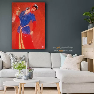 تابلو هنر قدیمی ایران - دختر و پرنده – تابلو نقاشی های حسین بهزاد - اسپو دکور