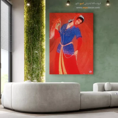 تابلو هنر قدیمی ایران - دختر و پرنده – تابلو نقاشی های حسین بهزاد - اسپو دکور