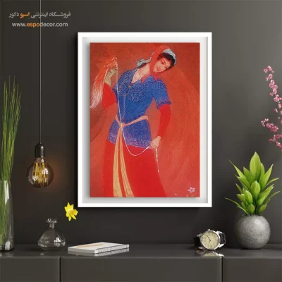 تابلو هنر قدیمی ایران - دختر و پرنده – تابلو نقاشی های حسین بهزاد - اسپو دکور