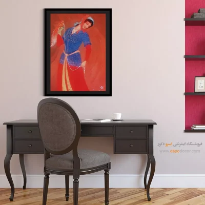 تابلو هنر قدیمی ایران - دختر و پرنده – تابلو نقاشی های حسین بهزاد - اسپو دکور