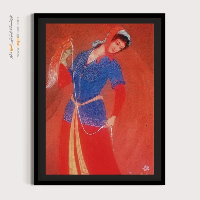 تابلو هنر قدیمی ایران - دختر و پرنده – تابلو نقاشی های حسین بهزاد - اسپو دکور
