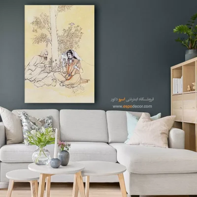 خرید تابلو با سبک نگارگری - زن جوان با سه تار – تابلو نقاشی های حسین بهزاد - اسپو دکور