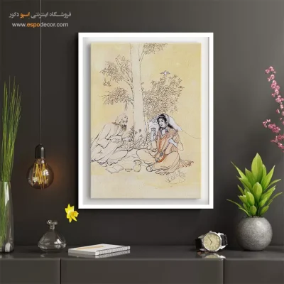 خرید تابلو با سبک نگارگری - زن جوان با سه تار – تابلو نقاشی های حسین بهزاد - اسپو دکور