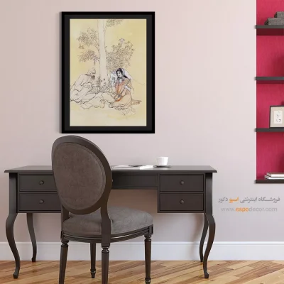 خرید تابلو با سبک نگارگری - زن جوان با سه تار – تابلو نقاشی های حسین بهزاد - اسپو دکور