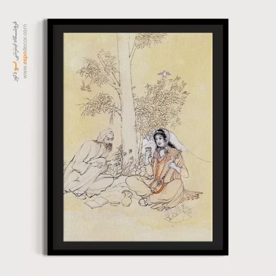 خرید تابلو با سبک نگارگری - زن جوان با سه تار – تابلو نقاشی های حسین بهزاد - اسپو دکور