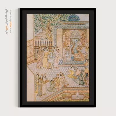 تابلو اتاق پذیرایی ایرانی - صحنه شادی در بارگاه خسرو پرویز – تابلو نقاشی های حسین بهزاد - اسپو دکور