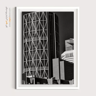 تابلو بوم آسمان‌خراش مدرن - برج مثلث‌ها – تابلو سیاه و سفید - اسپو دکور