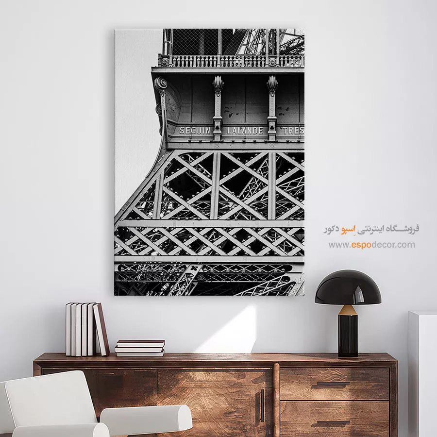 تابلو با تصاویر زیبا برج ایفل - بافت پاریس – تابلو سیاه و سفید - اسپو دکور