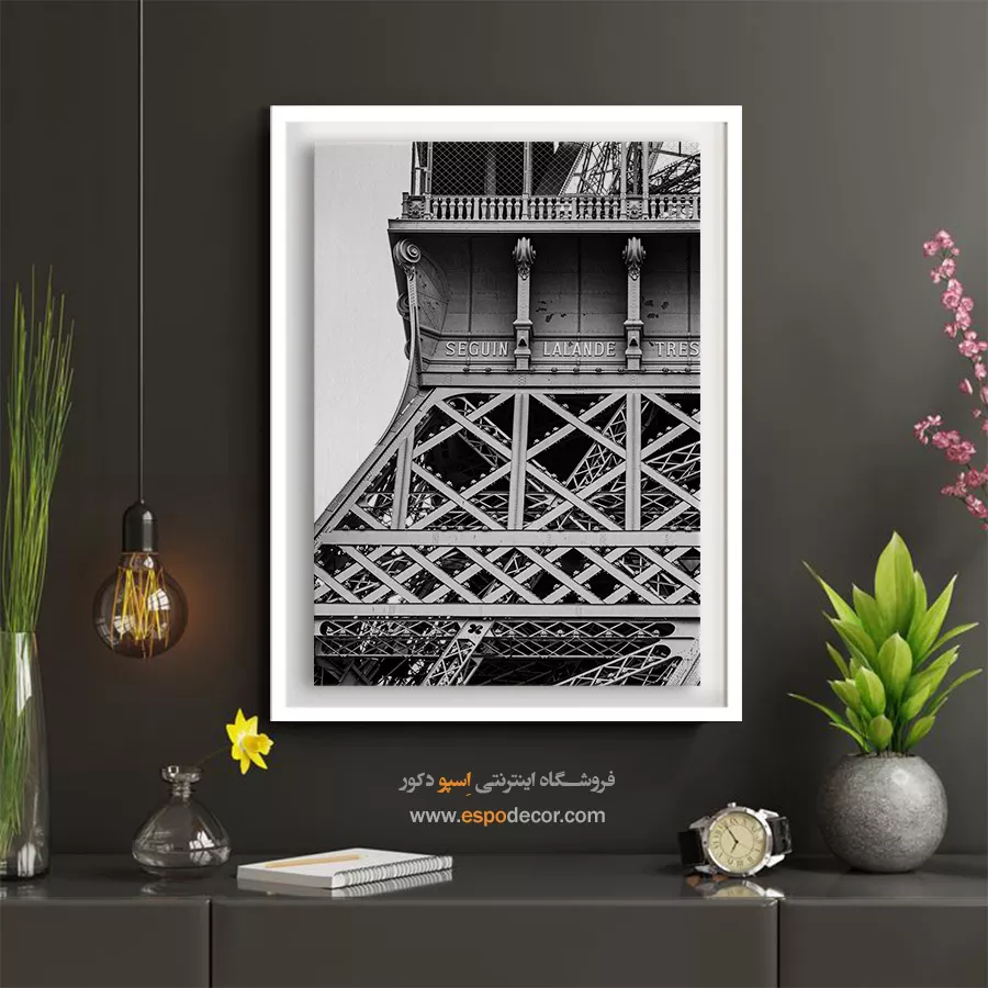 تابلو با تصاویر زیبا برج ایفل - بافت پاریس – تابلو سیاه و سفید - اسپو دکور
