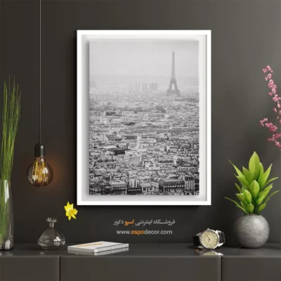 تابلو منظره شهری پاریس - مه در پاریس – تابلو سیاه و سفید - اسپو دکور