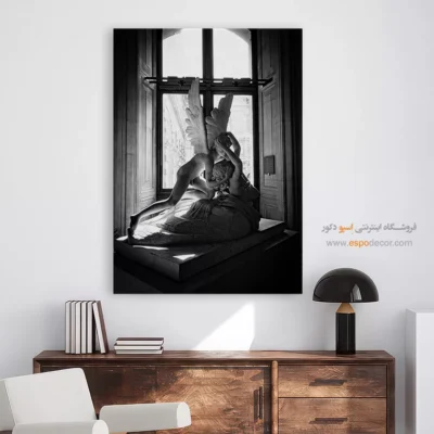 تابلو دکوراتیو کلاسیک - بوسهٔ ابدی – تابلو سیاه و سفید - اسپو دکور