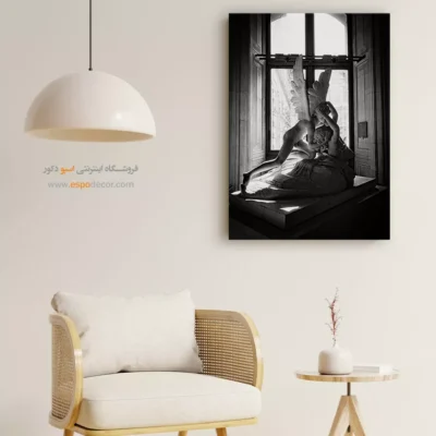 تابلو دکوراتیو کلاسیک - بوسهٔ ابدی – تابلو سیاه و سفید - اسپو دکور