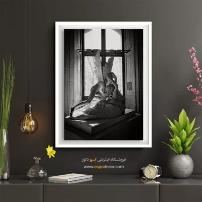 تابلو دکوراتیو کلاسیک - بوسهٔ ابدی – تابلو سیاه و سفید - اسپو دکور