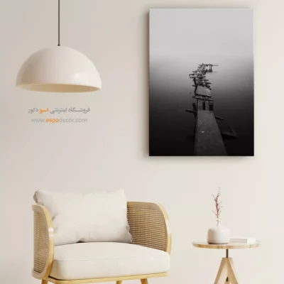 تابلو منظره مه‌آلود و مینیمال - سکوت دریاچه – تابلو سیاه و سفید - اسپو دکور