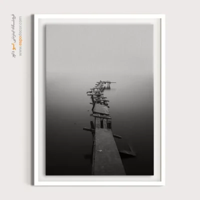 تابلو منظره مهآلود و مینیمال - سکوت دریاچه – تابلو سیاه و سفید - اسپو دکور