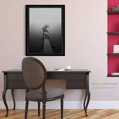 تابلو منظره مه‌آلود و مینیمال - سکوت دریاچه – تابلو سیاه و سفید - اسپو دکور