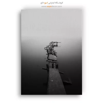 تابلو منظره مه‌آلود و مینیمال - سکوت دریاچه – تابلو سیاه و سفید - اسپو دکور