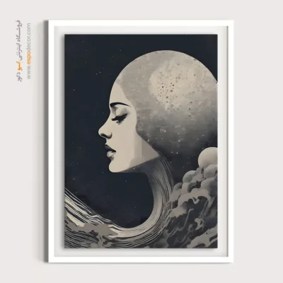 تابلو دکوراتیو فانتزی - مادر ماه – تابلو سیاه و سفید - اسپو دکور