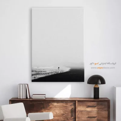 تابلو بوم ساحل مینیمال - کرانهٔ تنهایی – تابلو سیاه و سفید - اسپو دکور