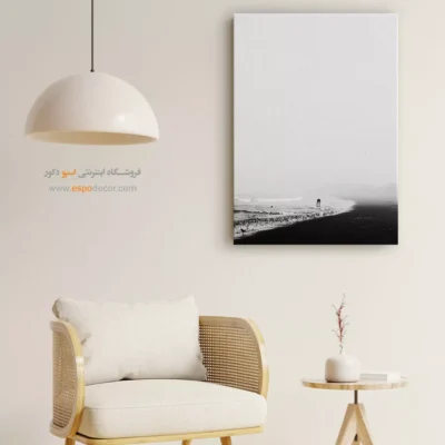 تابلو بوم ساحل مینیمال - کرانهٔ تنهایی – تابلو سیاه و سفید - اسپو دکور