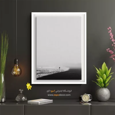 تابلو بوم ساحل مینیمال - کرانهٔ تنهایی – تابلو سیاه و سفید - اسپو دکور