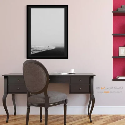 تابلو بوم ساحل مینیمال - کرانهٔ تنهایی – تابلو سیاه و سفید - اسپو دکور