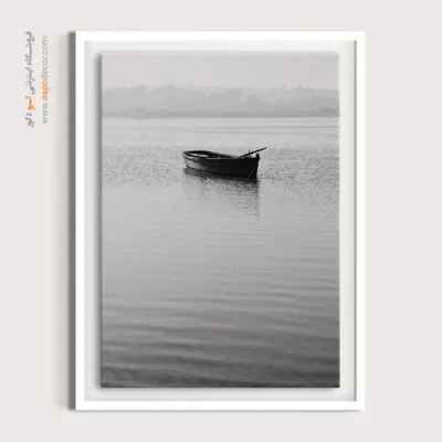 تابلو سیاه و سفید برای دکوراسیون اسکاندیناوی - قایق در مه – تابلو سیاه و سفید - اسپو دکور