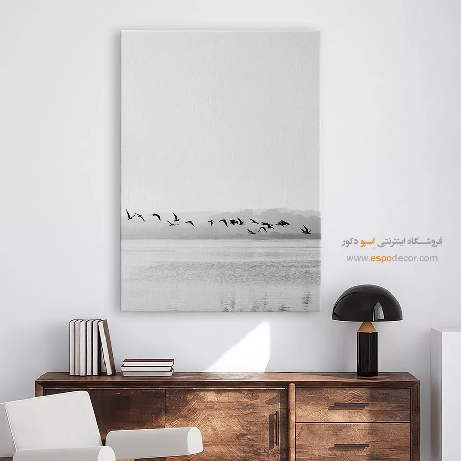 تابلو بوم پرندگان در پرواز - خط پرواز – تابلو سیاه و سفید - اسپو دکور