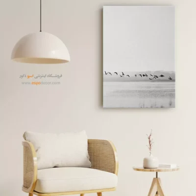 تابلو بوم پرندگان در پرواز - خط پرواز – تابلو سیاه و سفید - اسپو دکور