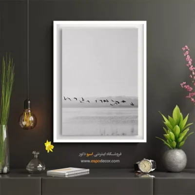 تابلو بوم پرندگان در پرواز - خط پرواز – تابلو سیاه و سفید - اسپو دکور