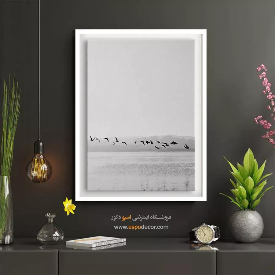 تابلو بوم پرندگان در پرواز - خط پرواز – تابلو سیاه و سفید - اسپو دکور